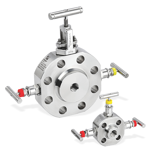 Precision-engineered stainless steel valve manifolds with multi-port design for fluid control.