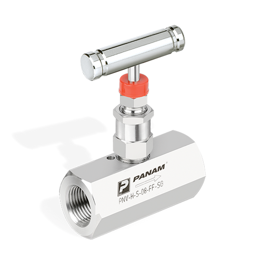Metal valve with 'Panam' branding on a white background